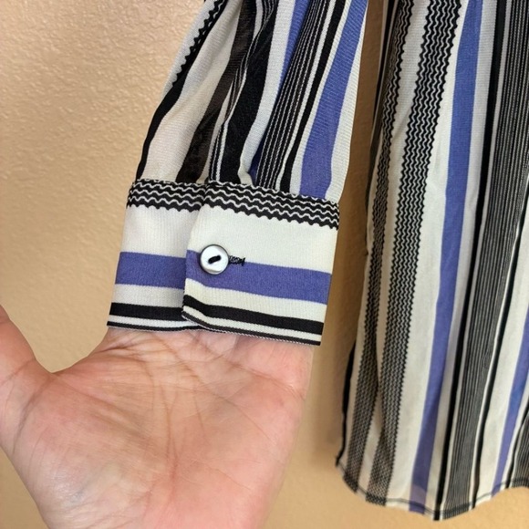 Chicos Travelers Size PM Stripe Mesh Lightweight Tunic Button Up Shirt - Picture 7 of 11